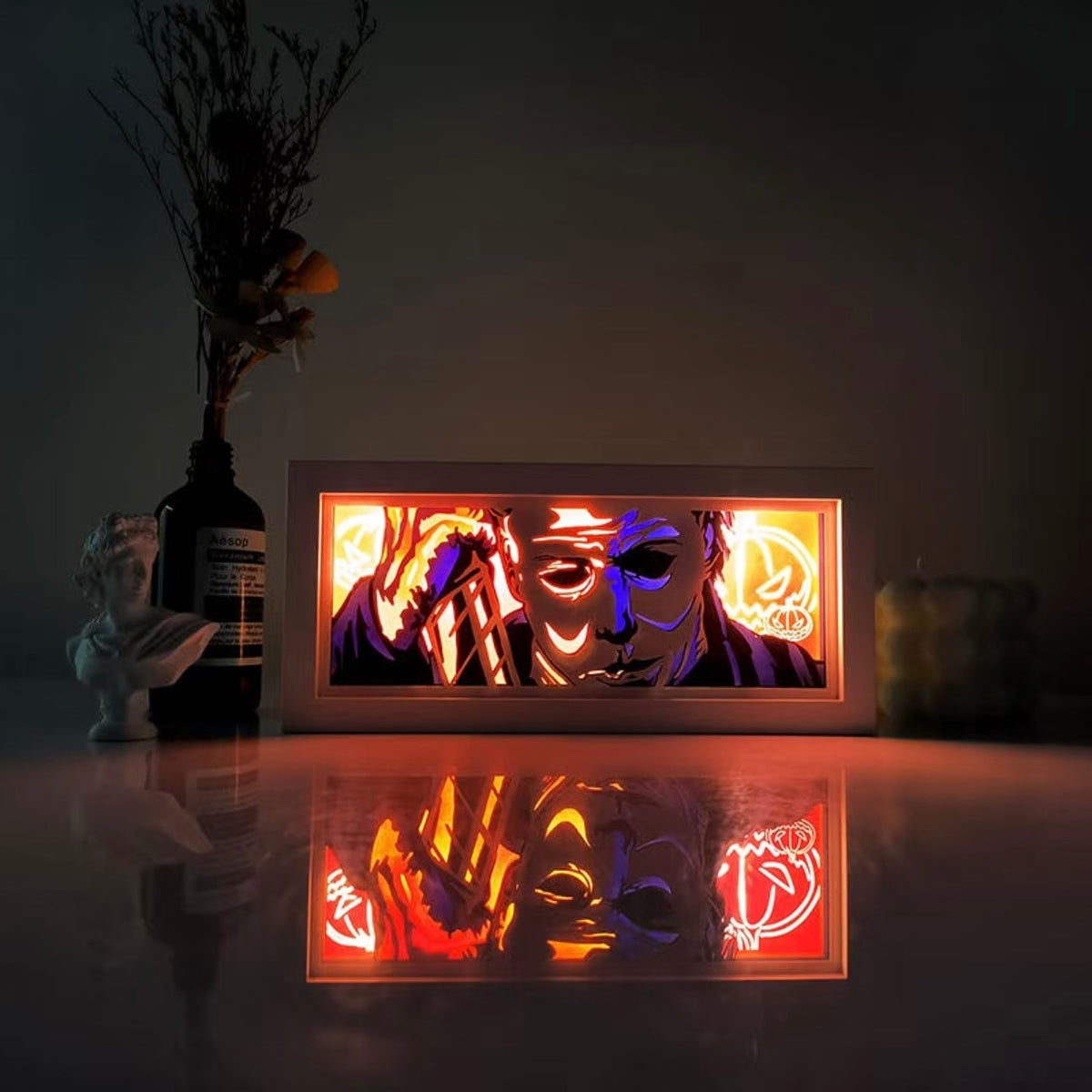 Horror Anime 3D Paper-Cut LED Lamp – Portable Night Light & Desktop Decoration